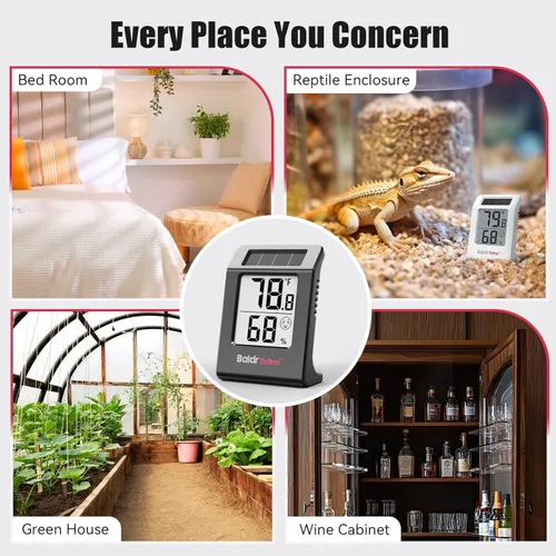 Vista 8 de Termómetro digital e higrómetro de 2.2 pulgadas, sensor de temperatura interior alimentado por energía solar, medidor de humedad para habitaciones