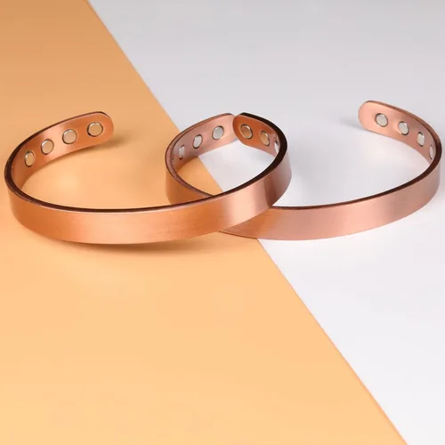 Vista 5 de Feraco Pulsera magnética de cobre para hombres y mujeres, 99.99% de cobre puro con imanes de neodimio eficaces (juego de 3), Cobre, No es una piedra
