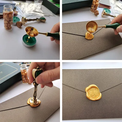 Vista 6 de Juego de 3 sellos de cera personalizados, estilo europeo, vintage, juego de sellos de cera para invitaciones de boda, paquetes de vino, sobres