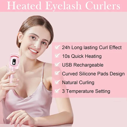 Vista 4 de Hicdaw Rizador de pestañas calentado, rizador de pestañas eléctrico con peine recargable por USB, rizador de pestañas de calentamiento rápido