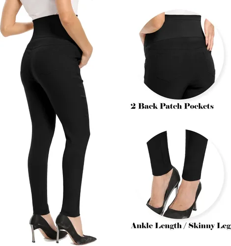 Vista 4 de fitglam Pantalones de maternidad para mujer, para el trabajo, pantalones de embarazo, pantalones de oficina sobre el vientre, pantalones elásticos