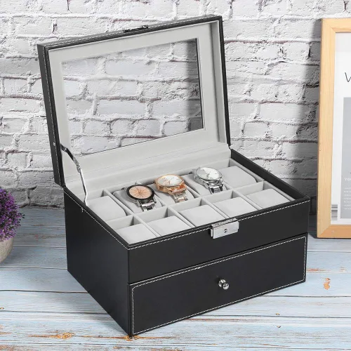 Vista 3 de 20 Grid Double Layer Watch Storage Box Container With Transparent Cover, Watch Display Box Cabinets & CasesWatch Accessories