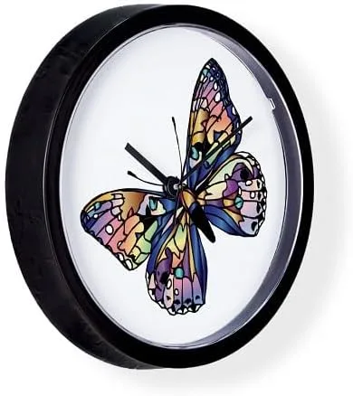 Vista 3 de CafePress Reloj de pared de mariposa exótica de 10 pulgadas para sala de estar, cocina u oficina