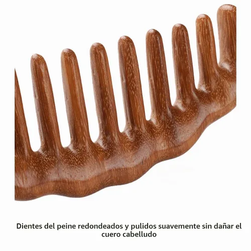 Vista 5 de Peine de madera para el cabello, peine rizador, peines de masaje de dientes anchos, marrón, 1 paquete (talla A1)