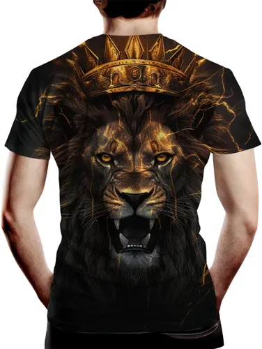 Vista 2 de Camiseta de manga corta con cuello redondo y estampado de león para hombre