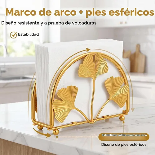Vista 8 de Servilletero de hojas de ginkgo dorado para mesa, elegantes servilleteros para servilletas de papel, servilletero, servilleta de cóctel de una pieza
