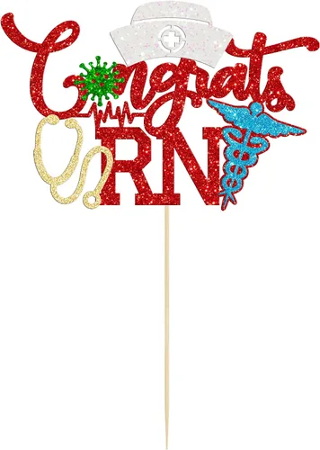 Vista 3 de Gyufise 1 pieza de felicitaciones para tartas de enfermera, con purpurina para enfermera, tapa de felicitaciones 2023, decoración de pastel