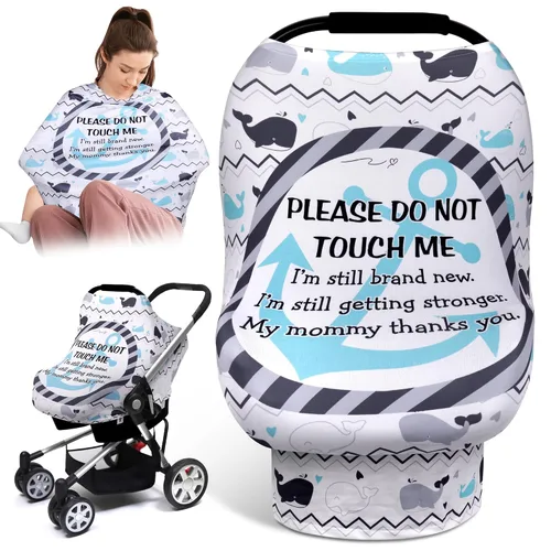 Vista 11 de Metplus Funda de asiento de automóvil sin contacto para bebés, fundas de lactancia para mamá, bufanda de lactancia, toldo multiusos para asiento