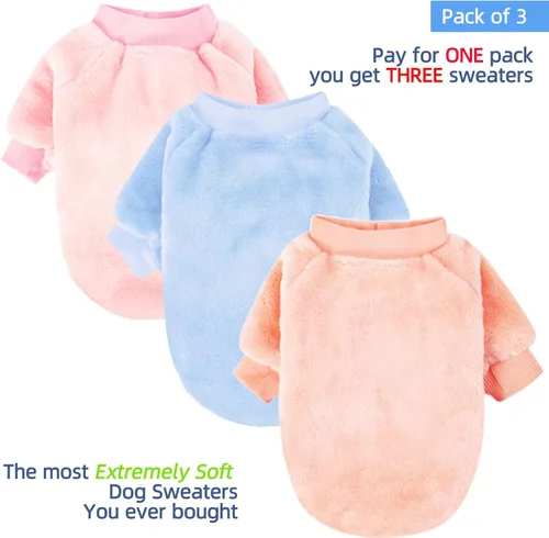Vista 2 de FabriCastle - Ropa, suéteres, abrigos o chaquetas para perros o gatos pequeños o medianos, unisex, muy suaves y cálidos, paquete de 3 unidades, Rosa