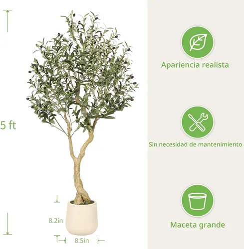 Vista 3 de Realead - Olivos artificiales de 5 pies para interiores con maceta blanca alta exquisita