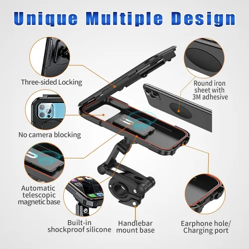 Vista 2 de Soporte impermeable giratorio 360° para teléfono de bicicleta y motocicleta, funda resistente a golpes, soporte para manillar, smartphones