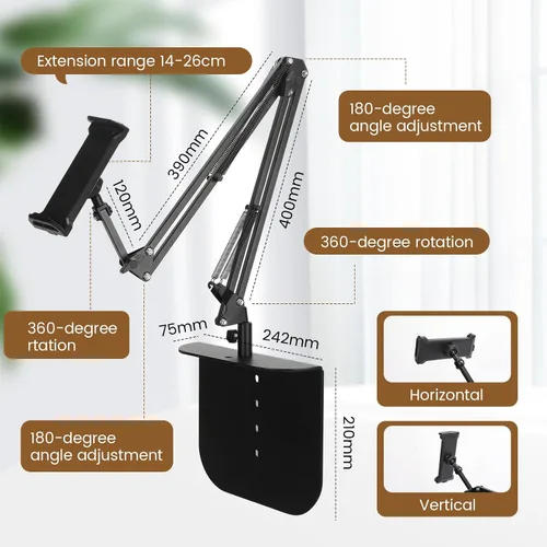 Vista 2 de Soporte para tablet para cabecero de cama, sofá, escritorio, soporte ajustable de 360° para teléfono y tableta, con manos libres, cómoda
