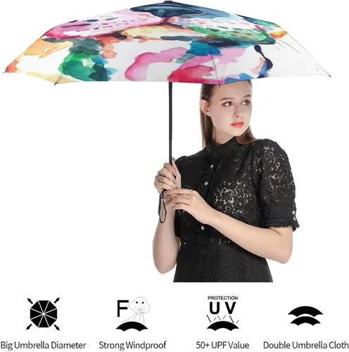 Vista 4 de Head Frenchie French Bulldog Original Dog Wildlife Rainbow Funny Puppy Companion 8 varillas, paraguas de viaje, resistente al viento, paraguas