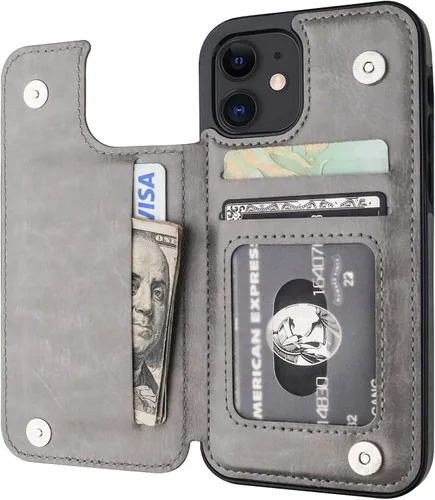 Vista 9 de ONETOP Compatible con iPhone 12 Compatible con iPhone 12 Pro Funda Cartera con Portarjetas, Funda de Cuero PU con Soporte y Ranuras para Tarjetas