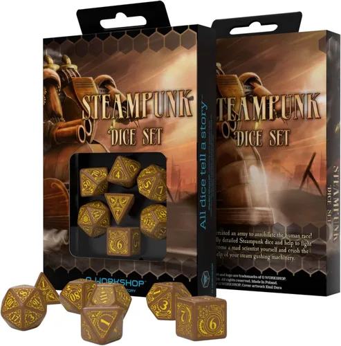 Vista 2 de Q-Workshop Juego de mesa Steampunk Dice Marrón/Amarillo (7 STK.)