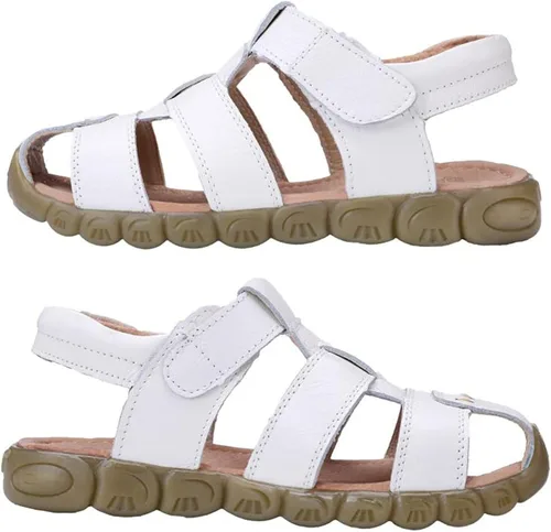 Vista 6 de DADAWEN - Sandalias deportivas de cuero para niños y niñas, puntera cerrada, para exteriores (para bebés, niños pequeños y grandes)
