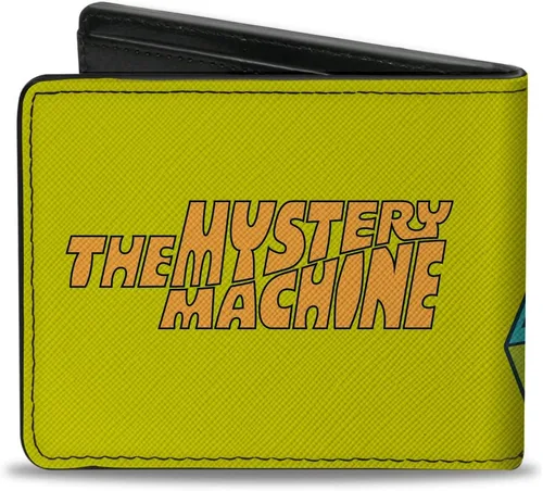 Vista 2 de Scooby Doo Billetera, plegable, Scooby Doo Group Driving Mystery Machine, postura frontal y texto, cuero vegano, Scooby Doo.