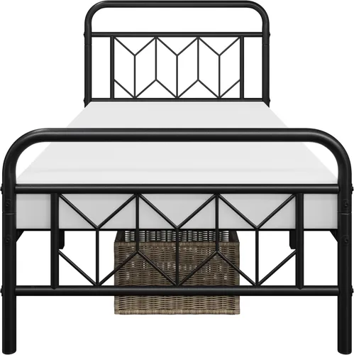 Vista 9 de Yaheetech Armazón de Cama de Plataforma Metálica Base de Colchón con Cabecero/Pie de Cama con Patrón de Diamante/Soporte de Listones de Acero
