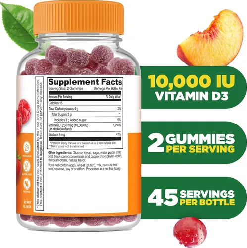 Vista 2 de Lifeable Vitamina D3 10000IU Suplementos de fuerza ósea de gran sabor Gomitas de vitamina D3 para la salud ósea Gomitas de vitamina D