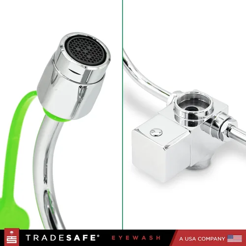 Vista 8 de TRADESAFE Estación de lavado de ojos de emergencia: estación de lavado de ojos para montaje en grifo aprobada por OSHA, estación de lavado de ojos
