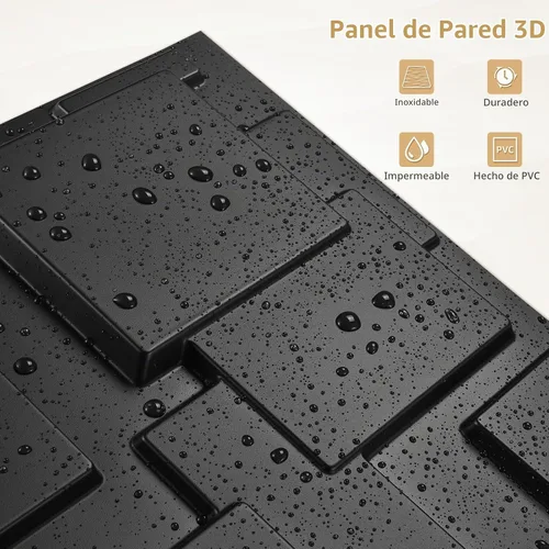 Vista 2 de Heikki Paquete de 30 paneles de pared 3D para decoración de pared interior, paneles de pared con textura de flores de PVC para sala de estar Negro-YJ