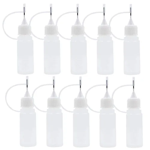 Vista 3 de AKOAK 12 botellas aplicadoras de punta exprimible de plástico, botellas con cuentagotas con tapas de punta de aguja para pegamento/líquido/aceite