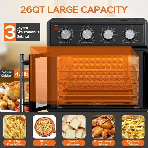 Vista 4 de Combinación de tostador de puerta francesa extra grande con freidora de aire, freidora de aire de puerta doble francesa de gran capacidad de 1700W