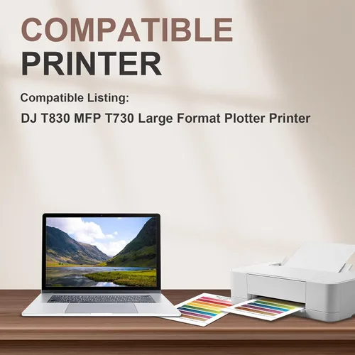 Vista 2 de 728 cartuchos de tinta F9J68A F9K17A F9K16A F9K16A F9K15A compatibles con impresoras de trazador de gran formato HP T830 MFP T730, 10.1 fl oz, negro
