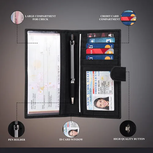 Vista 2 de Fundas de cuero RFID hechas a mano para hombres y mujeres con 6 tarjetas de crédito y 1 ranura para identificación y soporte para bolígrafo