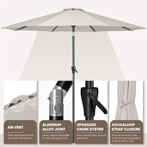 Vista 3 de Tempera Patio Market - Sombrilla de mesa para exteriores con botón de inclinación y manivela, sombrilla grande con poste resistente y toldo Beige