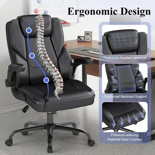 Vista 4 de AnyGod Silla de oficina ejecutiva, cómodas sillas ergonómicas de escritorio para computadora con reposabrazos abatibles, soporte lumbar, respaldo