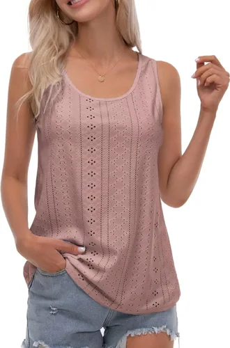 Vista 3 de Womens Tank Tops Eyelet Embroidery Scoop Neck Sleeveless Shirts for Casual Loose Fit Basic 2024 Summer Top Clothes