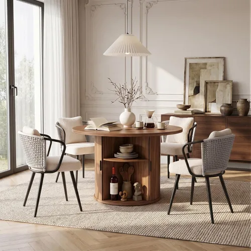 Vista 128 de Miereirl Moderno juego de comedor de 5 piezas para mesa redonda de madera de 4,31.5 pulgadas con estante de almacenamiento semiabierto y puerta