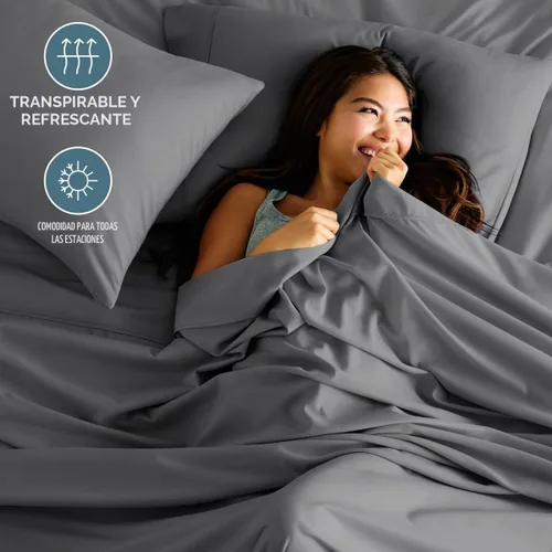 Vista 2 de Bare Home Juego de sábanas 1800 ultra suaves con 4 fundas de almohada 04 - Gris