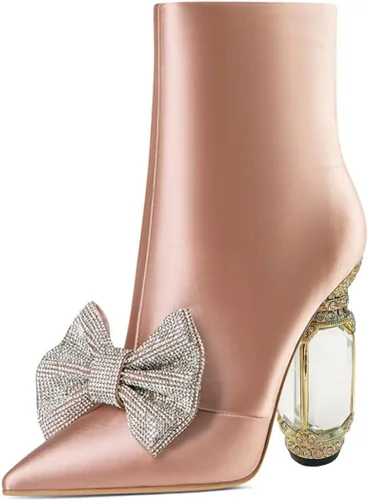Vista 150 de FSJ Botas de tacón alto con punta puntiaguda para mujer, con tacón alto, con cremallera lateral brillante, estilo casual, para uso diario, zapatos