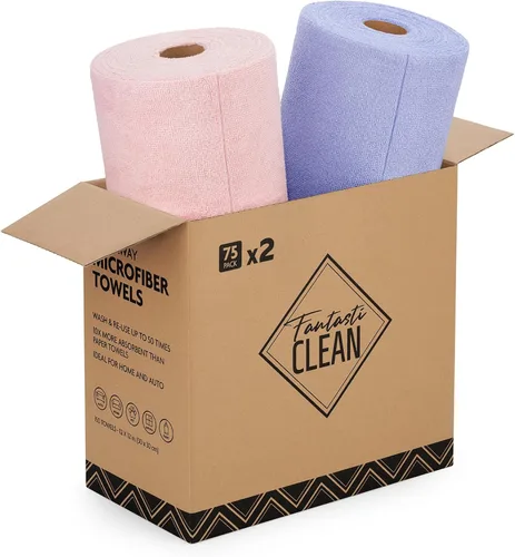 Vista 10 de Fantasticlean - Rollo de paño de limpieza de microfibra, 75 hojas, 12 x 12 pulgadas (beige) Super Absorbent, Lint-free, Tear-away Microfiber Towel