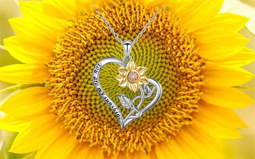Vista 5 de Collar de plata de ley S925 con dije de girasol con circonita cúbica o aretes para mujer de 18.0 in, Plata de ley, Corazón girasol Nec