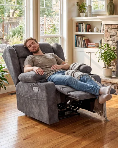 Vista 8 de Silla reclinable Power Rocker de gran tamaño, sofá reclinable eléctrico de Gris