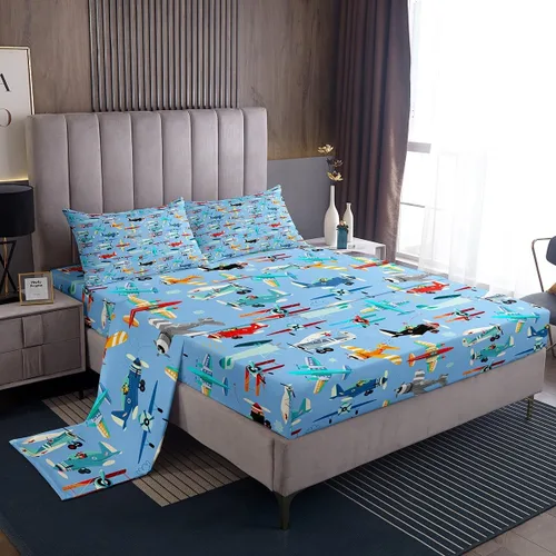 Vista 13 de Erosebridal Juego de sábanas de automóvil de dibujos animados para niños, juego de ropa de cama de camiones, tamaño individual, sábana bajera