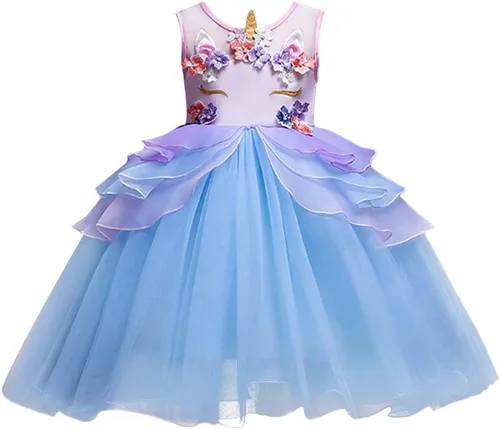 Vista 15 de Vestido de cumpleaños de unicornio para bebé, disfraz de princesa, Halloween, cosplay, Navidad, carnaval, fiesta con diadema