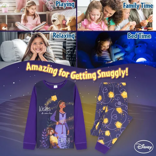 Vista 4 de Disney Wish - Pijama largo de 2 piezas para niñas, cómodo y transpirable, para descansar, regalos para niñas