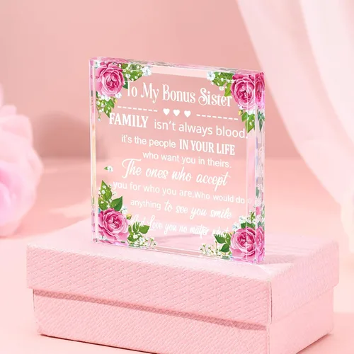 Vista 2 de My Bonus Sister Gifts - Regalo para hermana, recuerdo de corazón y pisapapeles de parte de hermana hermano, acrílico transparente, regalo