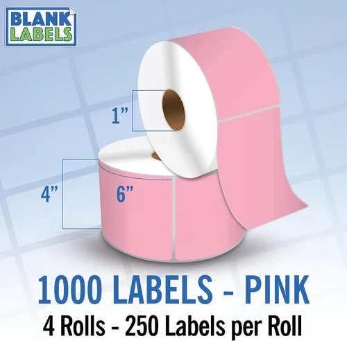 Vista 13 de Blank Labels Etiquetas en rollo de transferencia térmica directa de 4 x 6 pulgadas, 290 azules Núcleos de 3 pulgadas con Perfs Easy Tear