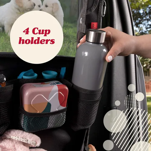 Vista 7 de Organizador para asiento trasero de coche Lusso Gear - Alfombrilla protectora contra los pies de los niños - 12 bolsillos grandes de almacenamiento