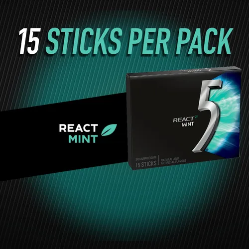 Vista 3 de 5 GUM React Mint Goma de Mascar sin Azúcar Paquete Grande (10 paquetes x 15 palitos) Sabor Intenso y de Larga Duración