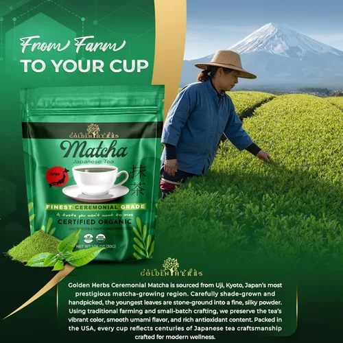 Vista 7 de Golden Herbs Matcha Superior Ceremonial Blend Polvo de té verde de Uji, Kyoto, USDA orgánico, sin gluten, vegano 100% puro sin azúcar, sin aditivos