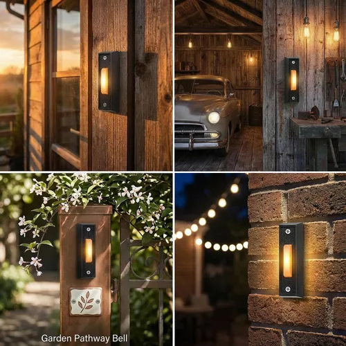 Vista 7 de Saillong - Botón de timbre iluminado, color negro, luz cálida Rango de voltaje de 8 V-24 V, timbre iluminado con cable, reemplazo de botón