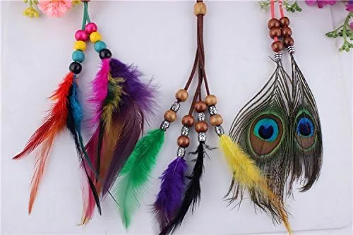Vista 4 de Eliffete Diadema de plumas de pavo real para mujer, estilo bohemio, con borlas