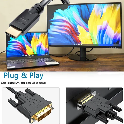 Vista 4 de Cable HDMI a DVI largo de 25 pies, adaptador bidireccional de alta velocidad chapado en oro de 1080p para televisión/monitor/tarjeta