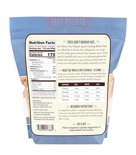 Vista 2 de Bob's Red Mill Avena orgánica de cocción rápida sin gluten, 28 onzas (paquete de 4)